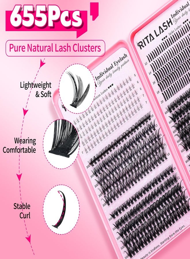 RITALASH Lash Extension Kit Cluster Lashes Kit+Bottom Lashes+Spikes Lash Clusters Eyelash Extensions with Lash Bond and Seal,Lash Remover,Lash Tweezers(30D 50D 60D 80D+Bottom Lashes+Spike Lash Kit) - Image 2
